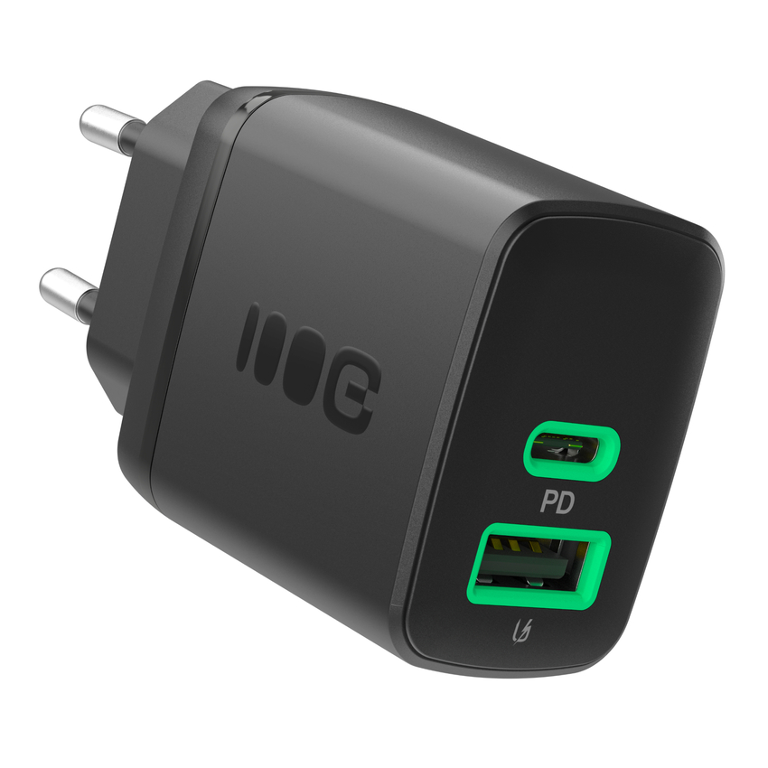 Greencell PowerSource Duo30 polnilec USB/USB-C Black Power Adapter 30W napajalni kabel (CHARB-GC-30AC-B)