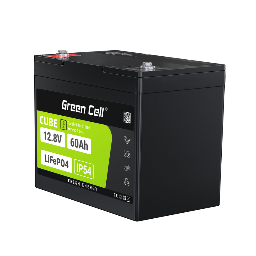 Green Cell CUBE LiFePO4 60Ah 12.8V 768Wh Lithium Iron Phosphate baterija za Electric Motors, Camper, Lifts (LFPGC12V60AH)