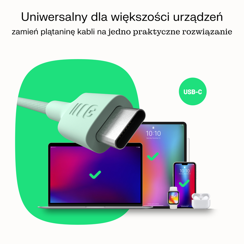 USB-C kabel 1.2m 100W Greencell PowerStream Fast Charging PD Mint Green (KABGC100PS120MG)